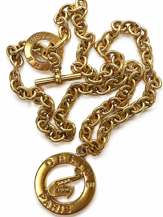 Celine Jewelry - CELINE Paris Gold-Tone Toggle Chain Medallion Necklace / Vintage